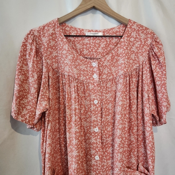 Pink Rose White Ditzy Floral Womens Sleep Dress Size XL Cozy Pajamas Housecoat - Picture 2 of 9